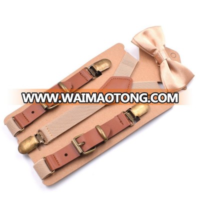 adjustable shoulder strap children's suspenders and bow ties elastic fabric suspenders for kids